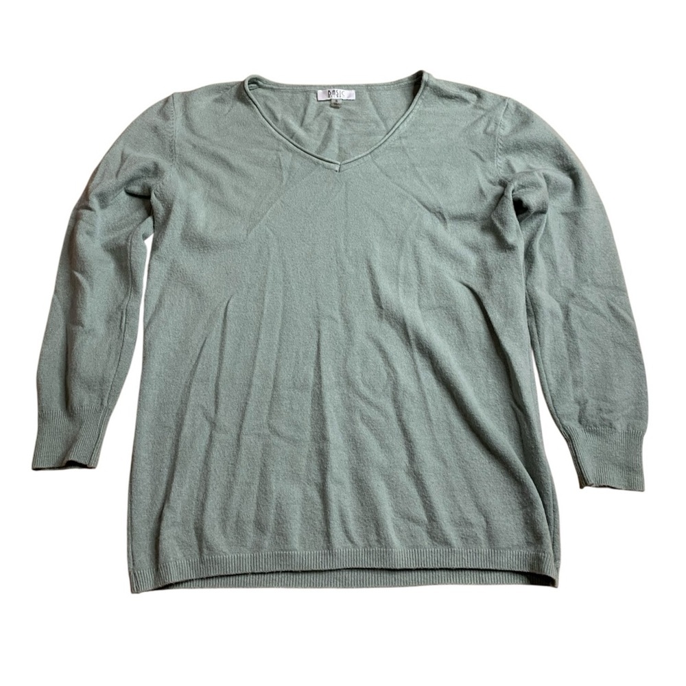 Basic Milano Sage Green V-Neck Sweater - Size Small